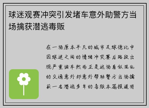 球迷观赛冲突引发堵车意外助警方当场擒获潜逃毒贩